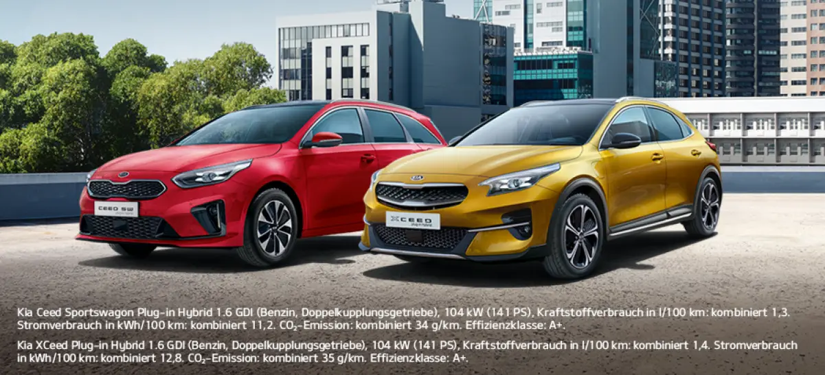 Kia Ceed SW PHEV und Kia XCEED PHEV auf Parkdach 